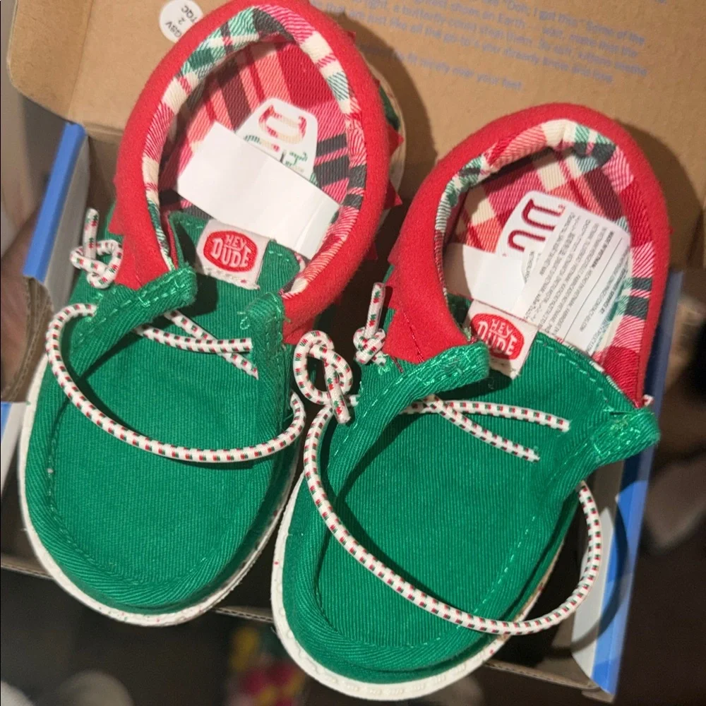 Hey Dude Green Canvas Sneakers with Red Accents